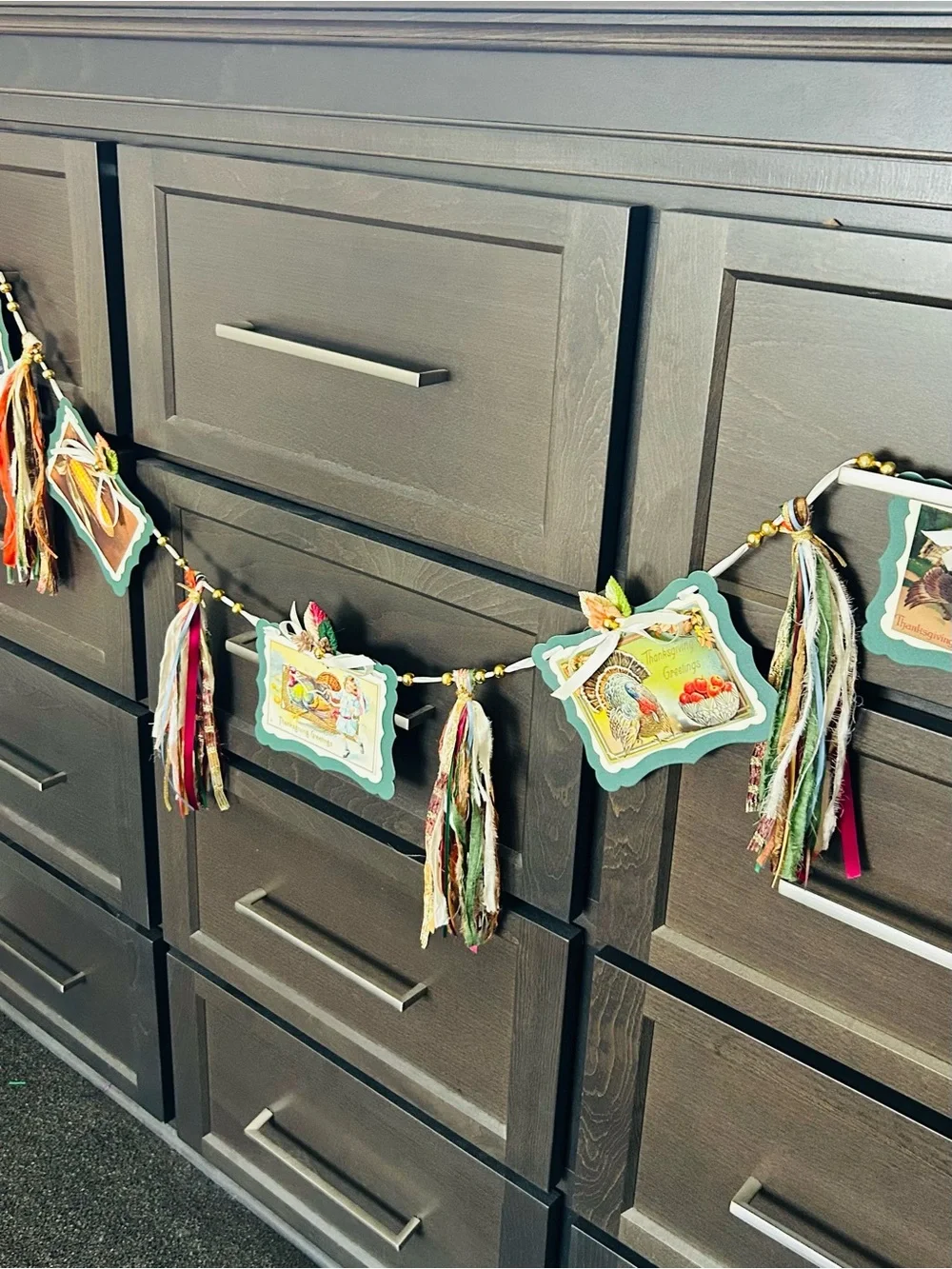 Thanksgiving garland 1900s vintage repurposed holiday postcards